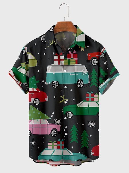 

Christmas Shirt Collar Casual Shirts, Black, Shirts ＆ Blouse