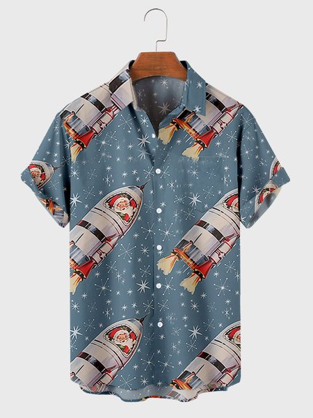 

Shirt Collar Christmas Short Sleeve Shirts & Tops, Light blue, Men's shirts