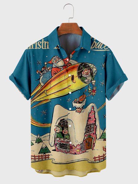 

Christmas Short Sleeve Shirts, Navy blue, Shirts ＆ Blouse