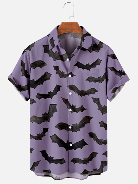

Pockets Short Sleeve Shirt Collar Shirts, Purple, Shirts ＆ Blouse