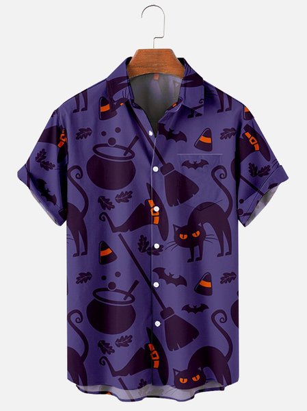 

Casual Short Sleeve Shirts, Purple, Men's Floral shirt