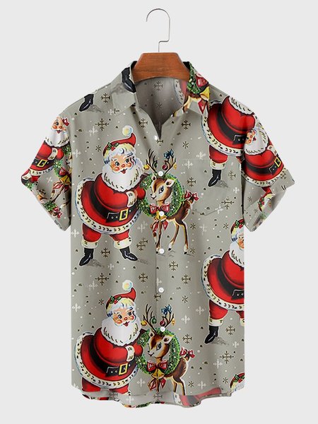

Christmas Shirt Collar Casual Shirts & Tops, Gray, Men's shirts