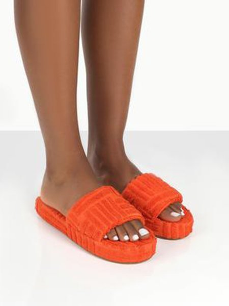 

Casual Simple Striped Plush Slippers, Orange, Sandals