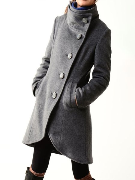 

Long Sleeve Plain Casual Outerwear, Gray, Coats