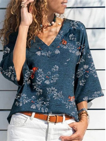 

V Neck Casual Shirts & Tops, Navyblue, Tops