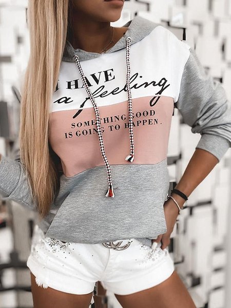 

Casual personality basic contrast letter print hooded sweatshirt, Gray, Hoodies & Sweatshirts