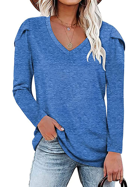 

One Shoulder Cotton Tops, Blue, T-Shirts