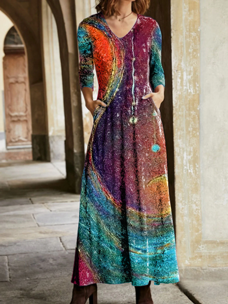 

taglia grande Stampato Gonna Casuale, Green, Maxi Dresses