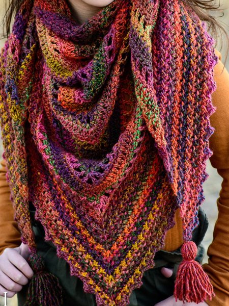 

Crochet Multicolor Scarf Shawl, As picture, Scarves&Gloves