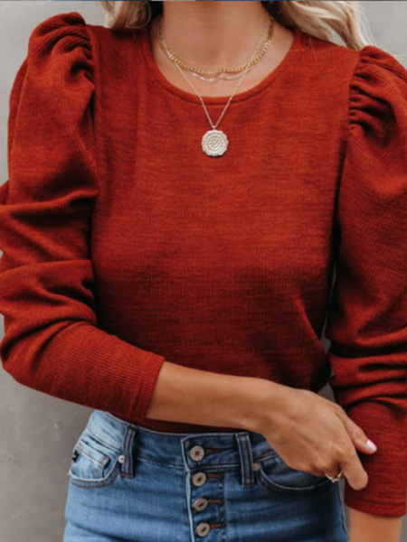 

Shift Balloon Sleeve Solid Shirts & Tops, Wine red, Shirts & Blouses