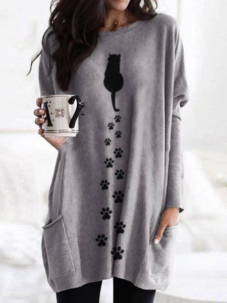 

Casuale Maniche Lunghe Girocollo Stampato Felpa, Grigio, Hoodies & Sweatshirts