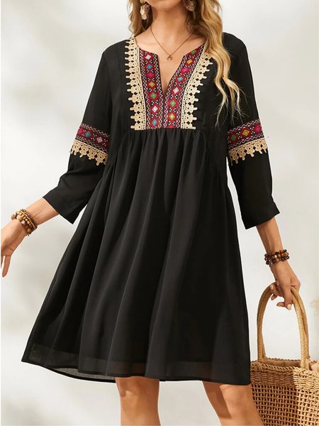 

Vintage Boho Women Dress, Black, Midi Dresses
