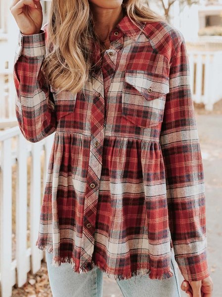 

Raglan Sleeve Pockets Blouse, Crimson, Shirts & Blouses