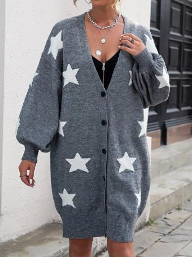 

Vintage Star Bishop Sleeve Outerwear, Gray, Cardigans