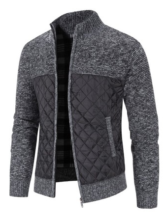 

Stand Collar Long Sleeve Outerwear, Deep gray, Outerwear