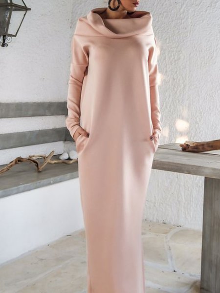 

Elegant Solid Pockets Dress, Pink, Sweater Dresses