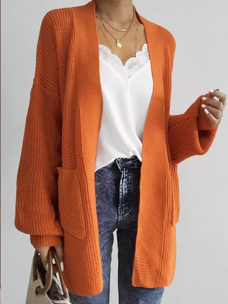 

Daily Casual Solid Sweater Coat, Orange, Cardigans