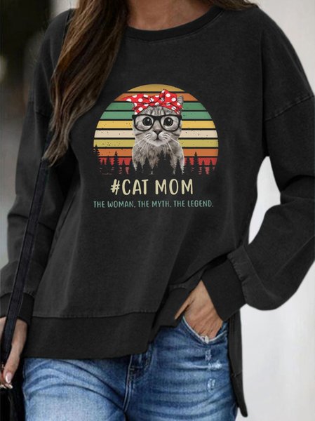 

Cat Mom Ladies Round Neck Long Sleeve Sweatshirt, Black, Hoodies&Sweatshirts