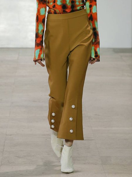

Vintage Solid Regular Fit Pants, As picture, Wide Leg Pants
