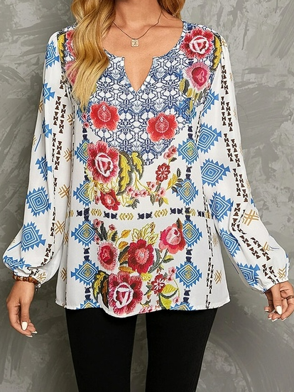 

Casual Bishop Sleeve Shirts & Tops, As picture, Tops