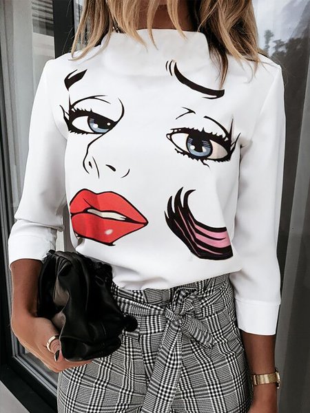 

Vintage Lady Face Long Sleeves Shirts & Tops, Color2, Tops