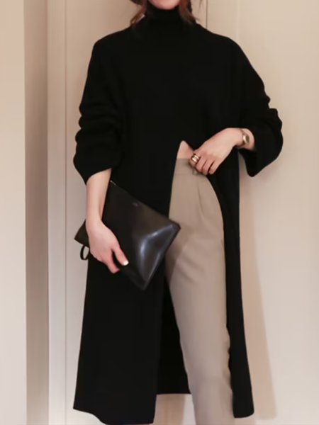 

Daily Slit Casual Solid Top, Black, Tops