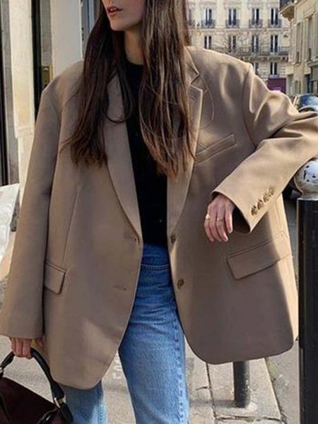 

Plain Elegant Forma Long sleeve Outerwear, Khaki, Blazers