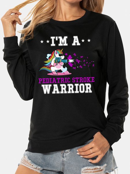

Unocis Unicorn Print Crew Neck Casual Sweatshirt., Black, Sweatshirts