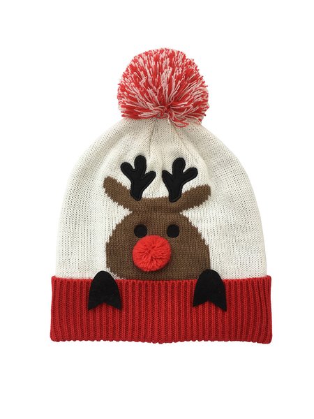 

Christmas Moose Fur Ball Warm Hat, As picture, Hats