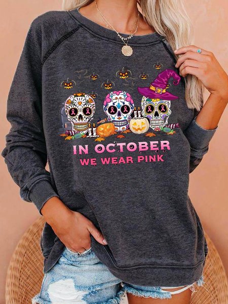 

In October We Wear Pink Cotton Blends Sweatshirt, Deep gray, Hoodies&Sweatshirts