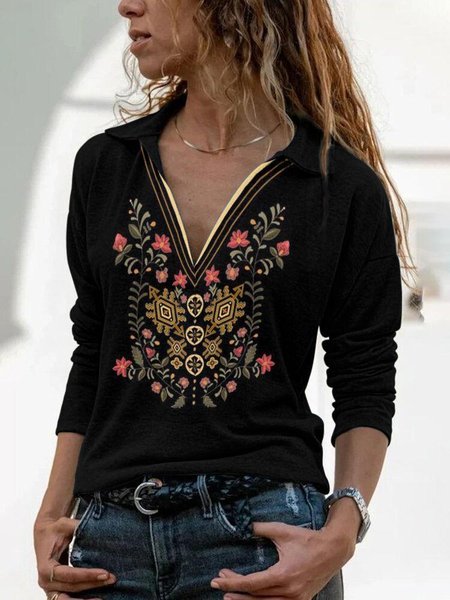 

Ethnic Tribal Vintage Shirts & Tops, Black, Long sleeve tops
