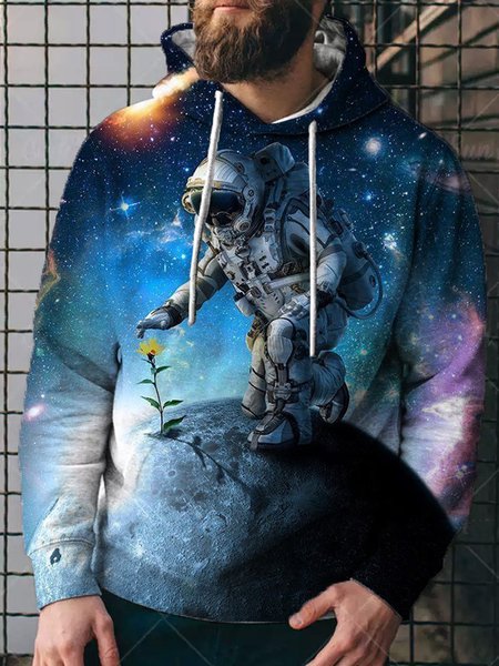 

Personalized astronaut print hooded long-sleeved sweatshirt, As picture, Hoodies&Sweatshirts