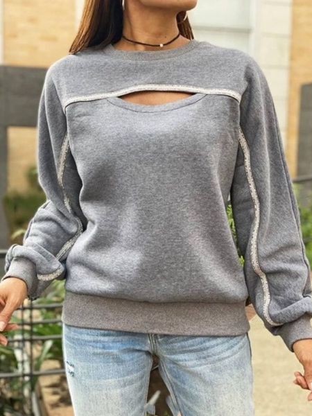 

Fall Cotton Hollow Out Mid-weight Slightly stretchy Sweatshirt, Gray, Hoodies and Sweatshirts