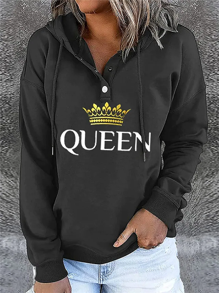 

Long-sleeved Hooded Letter Casual Sweatshirt, Black, Hoodies & Sweatshirts
