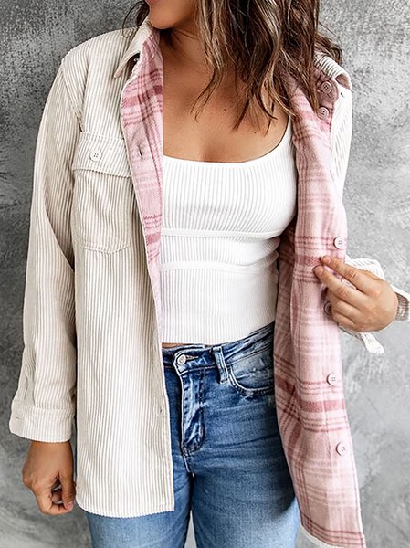 

Casual Fashion Cardigan Double-sided Corduroy Jacket, White-pink, Jackets