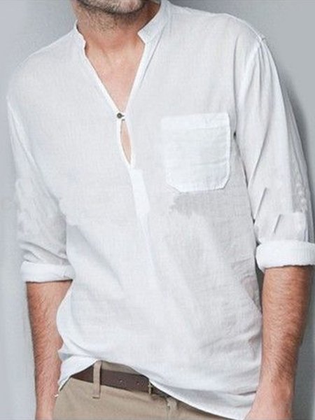 

Long Sleeve Cotton V Neck Shirts & Tops, White, Men's shirts