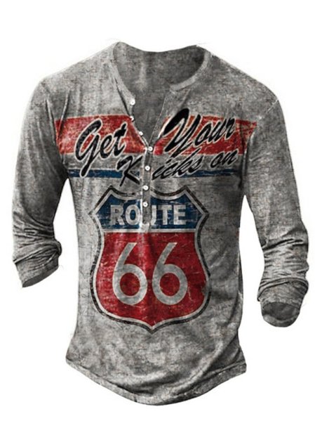 

U.S. Route 66 Print Men's T-shirt, Color3, Long Sleeves
