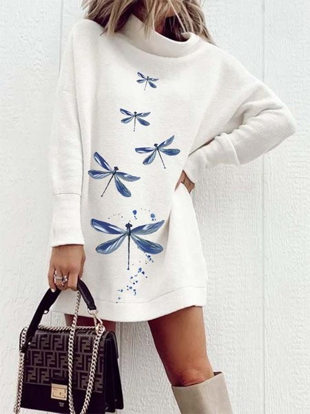 

Long Sleeve Printed Elegant Dresses, As picture, Mini Dresses