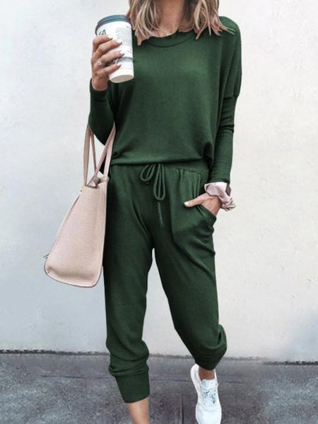 

Tinta unita Girocollo Suits Top e Pantoloni, Verde, Suit