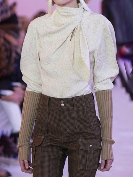 

Long Sleeve Daily Loosen Vintage Top, Apricot, Blouses and Shirts