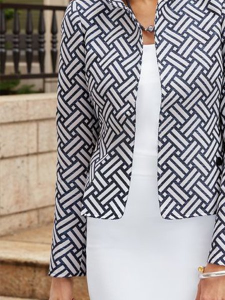 

Elegant Turtleneck Long Sleeve Blazer, Blue, Blazers