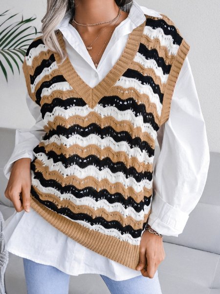 

Vintage Casual Vacation Shirt Sleeve Sweater, Khaki, Pullovers