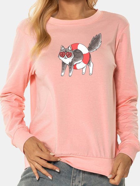 

Unocis Fun Cat Round Neck Long Sleeve Graphic Sweatshirt, Pink, Sweatshirts