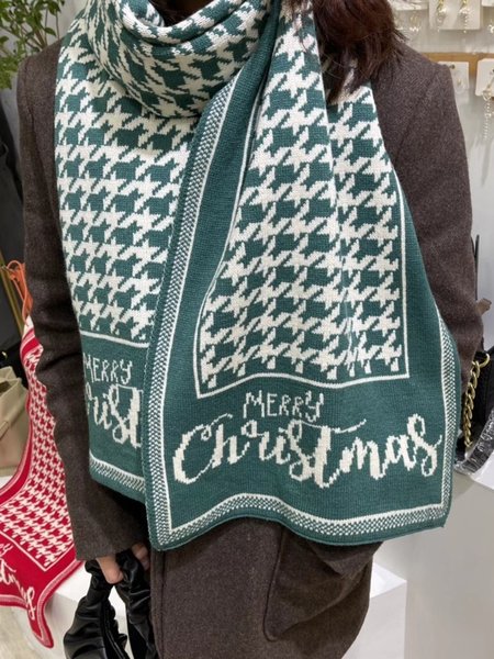 

Christmas Houndstooth Letter Warm Scarf, Green, Women Scarves & Shawls