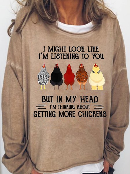 

I Might Look Like I'm Listening To You But In My Head Long Sleeve Casual Sweatshirt, Light brown, Hoodies&Sweatshirts