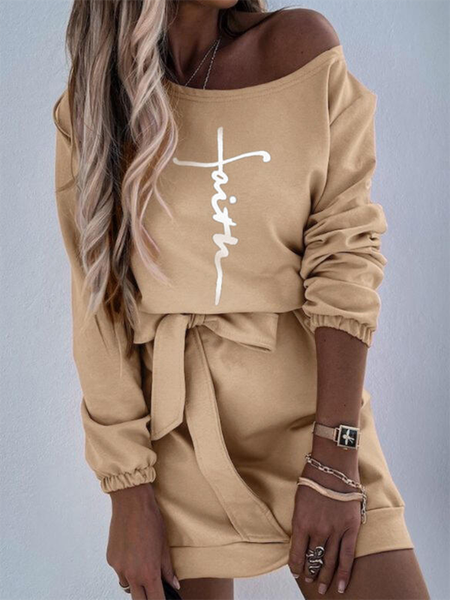 

Letter Long Sleeve Sexy Dresses, As picture, Mini Dresses