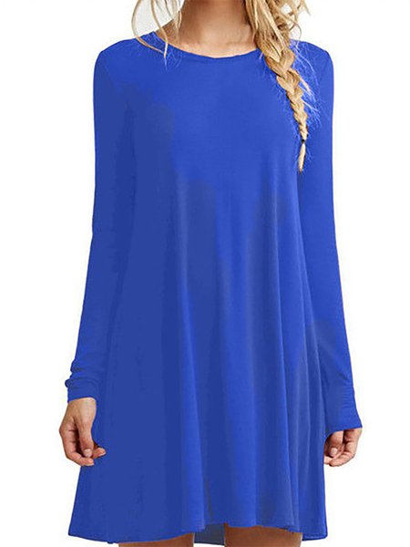

Casuale Solido Maniche Lunghe Di base Abito, Blu reale, Midi Dresses