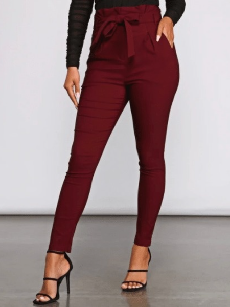

Fall Slightly stretchy Elegant Lady Work Daily Mid-weight Pants, Deep red, Skinny Leg Pants
