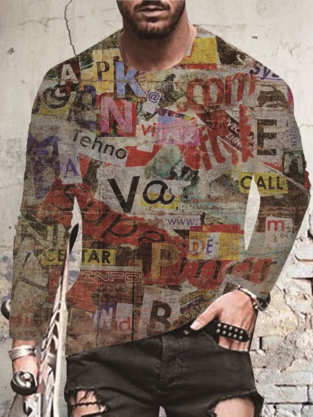 

Casual retro letter print round neck long sleeve sweatshirt, As picture, Hoodies&Sweatshirts