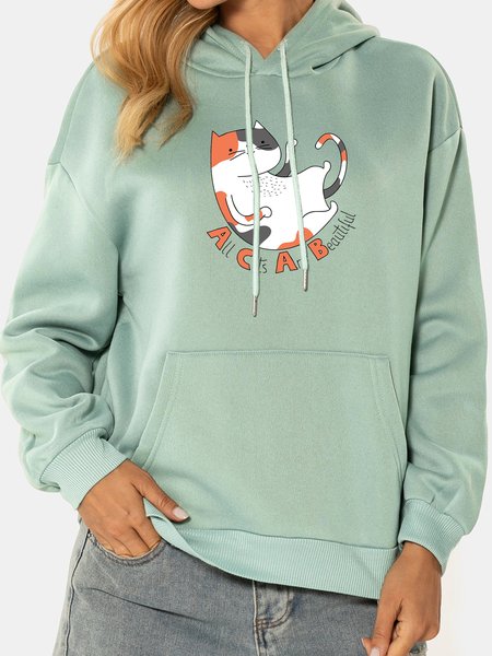

Unocis All Cats Are Beautiful Hooded Long Sleeves Print Sweatshirt, Green, Hoodies